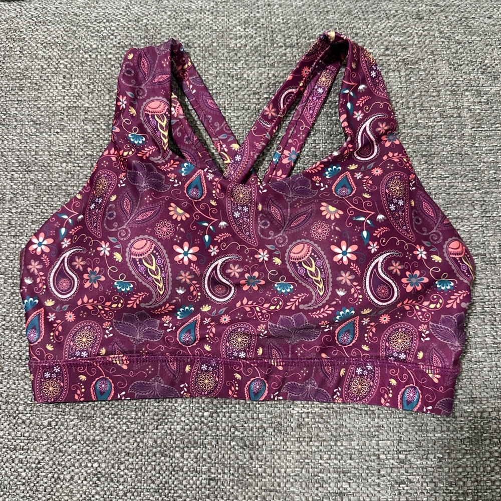 XIA Women’s Paisley Print Satin Sports Bra - Multicolor
